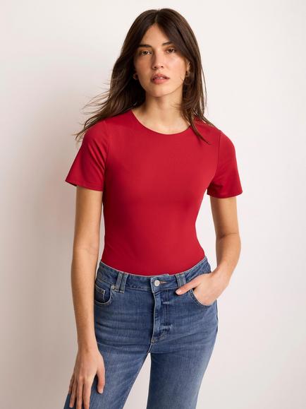 Mint Velvet Short Sleeve Layering Top, Red - view 2, Red