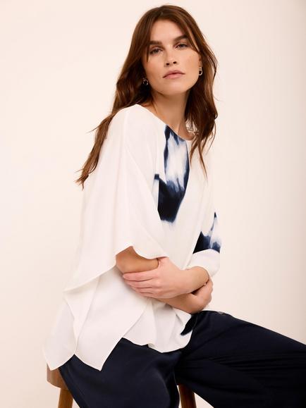 Mint Velvet Layered Floral Batwing Top, Navy Blue/White - view 2, Navy Blue/White
