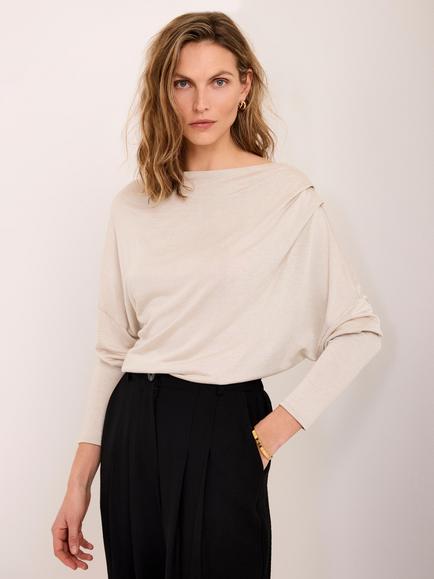 Mint Velvet Slash Neck Ruched Top, Natural, Natural