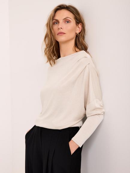 Mint Velvet Slash Neck Ruched Top, Natural - view 2, Natural