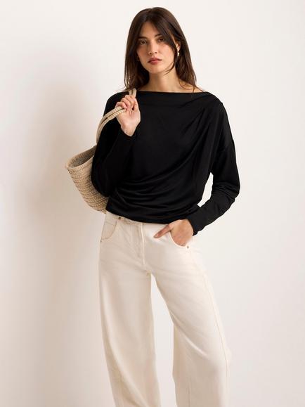 Mint Velvet Ruched Batwing Top, Black - view 2, Black