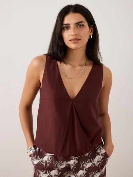 Mint Velvet Gathered Hem Sleeveless Top, Burgundy - view 2, Burgundy