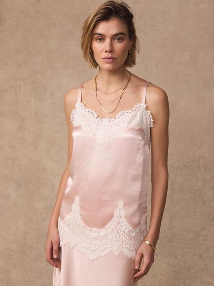 Mint Velvet Lace Trim Satin Camisole Top, Light Pink, Light Pink