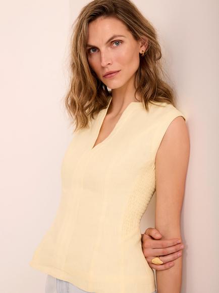 Mint Velvet Peplum Hem Pure Linen Top, Yellow - view 2, Yellow