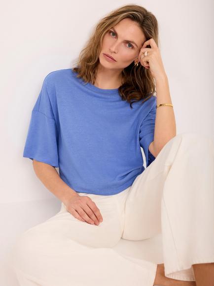 Mint Velvet Crew Neck Boxy T-Shirt, Blue - view 2, Blue