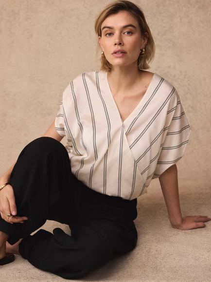 Mint Velvet Pinstripe Wrap Blouse, Natural, Natural
