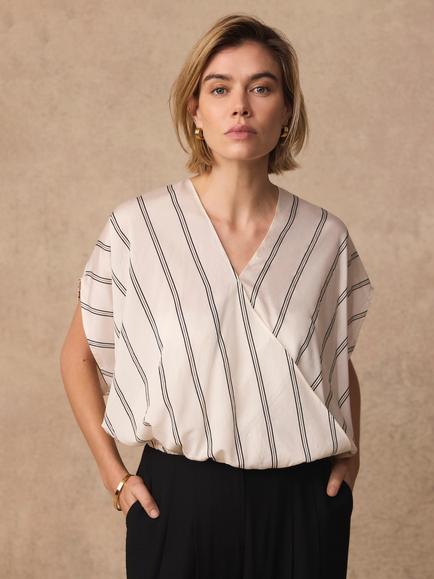 Mint Velvet Pinstripe Wrap Blouse, Natural - view 2, Natural