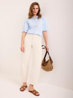 Mint Velvet Scallop Trim Puff Sleeve Shirt - view 2, Blue/Multi