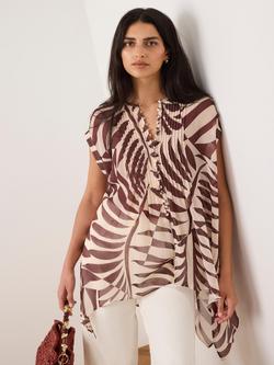 Mint Velvet Leaf Print Sheer Tunic Top, Red/Multi, Red/Multi