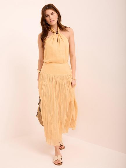 Mint Velvet Crinkle Midi Skirt, Yellow, Yellow