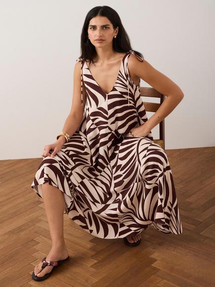 Mint Velvet Palm Print Maxi Dress, Red Burgundy - view 2, Red Burgundy