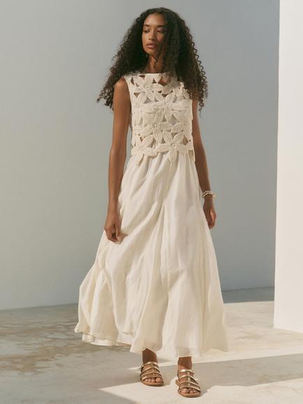 Mint Velvet Floral Crochet Bodice Maxi Dress, Natural Cream, Natural Cream
