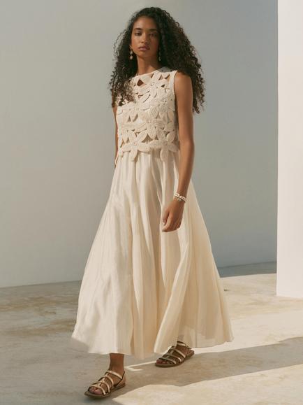 Mint Velvet Floral Crochet Bodice Maxi Dress, Natural Cream - view 2, Natural Cream