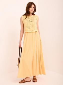 Mint Velvet Cotton Rich Crochet Top Dress, Yellow - view 2, Yellow