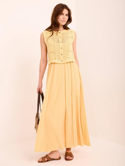 Mint Velvet Cotton Rich Crochet Top Dress, Yellow - view 2, Yellow