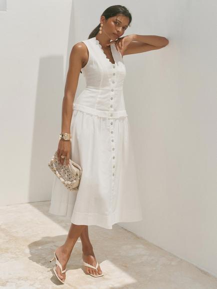 Mint Velvet Scallop Trim Sleeveless Maxi Dress, White Ivory, White Ivory