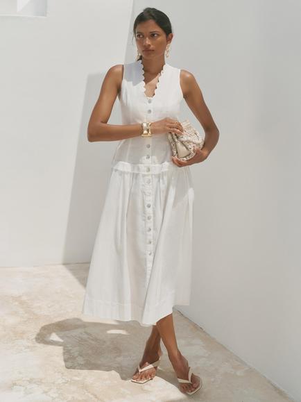 Mint Velvet Scallop Trim Sleeveless Maxi Dress, White Ivory - view 2, White Ivory