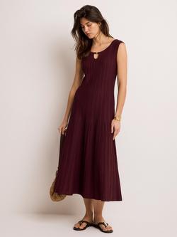 Mint Velvet Beaded Back Ribbed Midi Dress, Red Burgundy, Red Burgundy