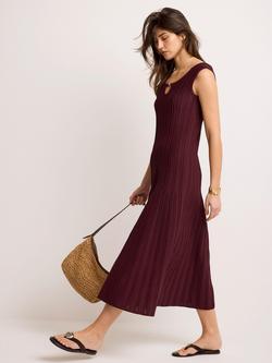 Mint Velvet Beaded Back Ribbed Midi Dress, Red Burgundy - view 2, Red Burgundy