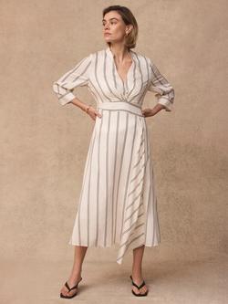 Mint Velvet Stripe Twist Detail Midi Dress, Natural, Natural