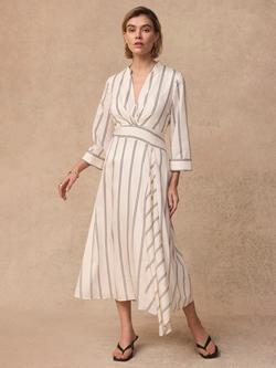 Mint Velvet Stripe Twist Detail Midi Dress, Natural - view 2, Natural