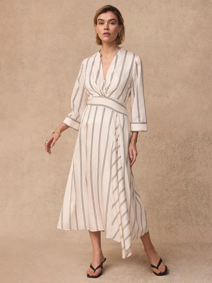 Mint Velvet Stripe Twist Detail Midi Dress, Natural - view 2, Natural