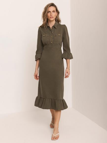 Mint Velvet Denim Midi Shirt Dress, Khaki, Green Khaki