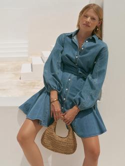 Mint Velvet Wrap Tie Waist Denim Shirt Dress, Blue - view 2, Blue