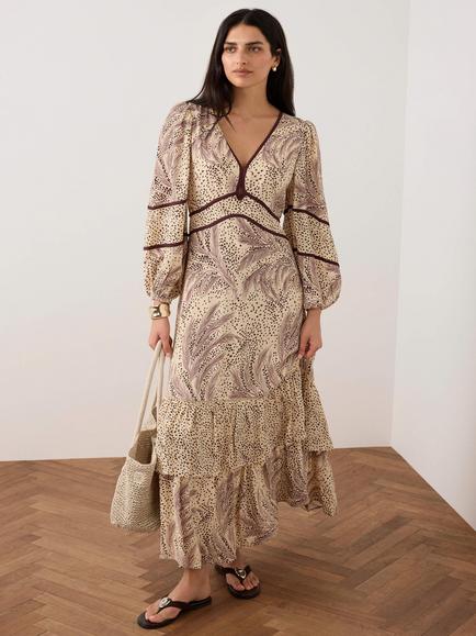 Mint Velvet Printed Boho Maxi Dress, Cream/Multi, Cream/Multi