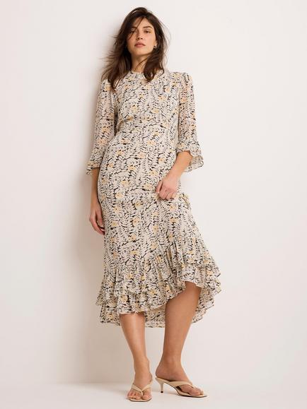 Mint Velvet Floral Ruffle Sleeve Midi Dress, Black - view 2, Black