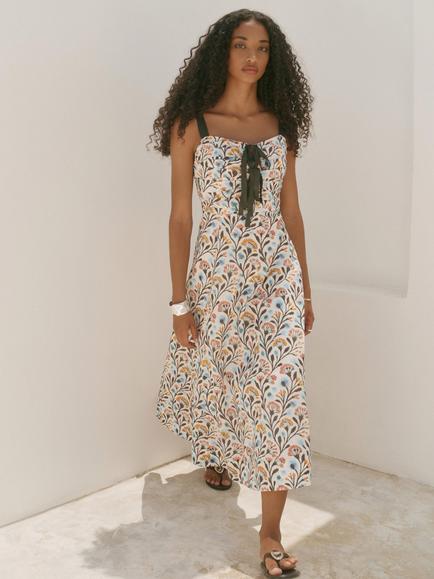 Mint Velvet Pintuck Bust Floral Midi Dress, Blue, Blue