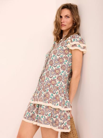 Mint Velvet Floral Ruffle Hem Mini Dress, Burgundy/Multi - view 2, Burgundy/Multi