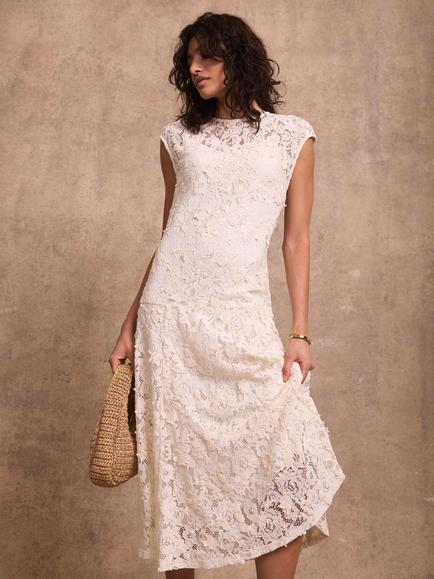 Mint Velvet Drop Waist Lace Maxi Dress, Natural Cream, Natural Cream