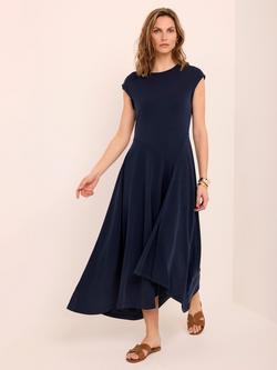 Mint Velvet Asymmetric Waist Cap Sleeve Midi Dress, Blue Navy, Blue Navy