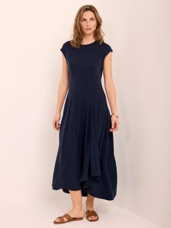 Mint Velvet Asymmetric Waist Cap Sleeve Midi Dress, Blue Navy - view 2, Blue Navy