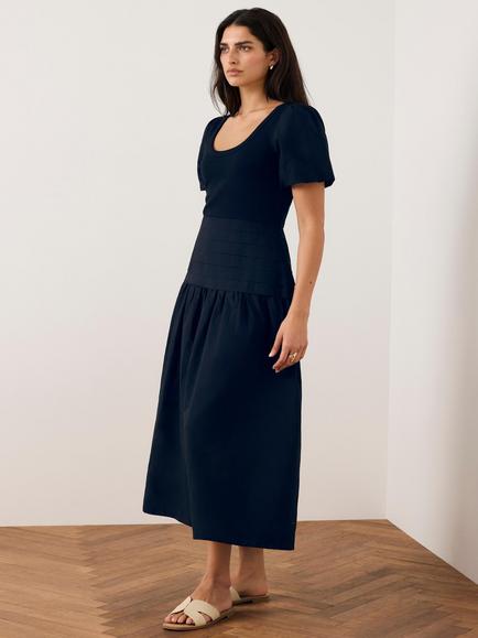 Mint Velvet Pintuck Drop Waist Maxi Dress, Blue Navy, Blue Navy