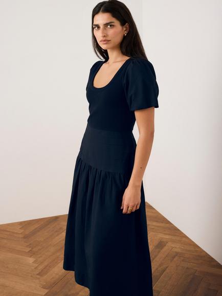 Mint Velvet Pintuck Drop Waist Maxi Dress, Blue Navy - view 2, Blue Navy