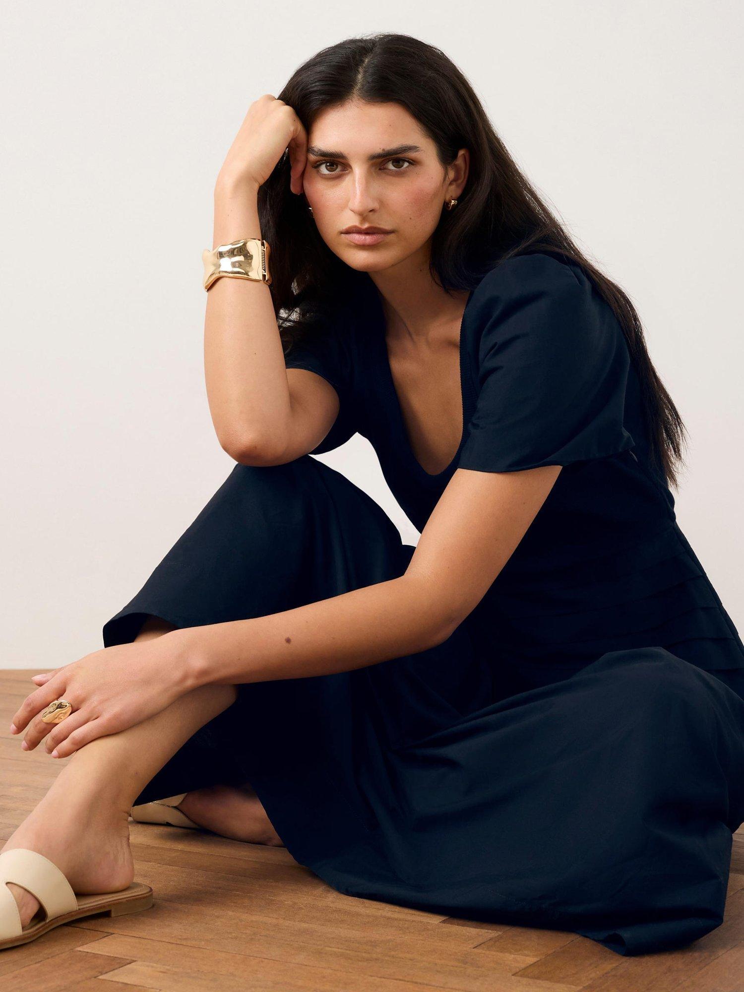 sachin and babi light blue dress Altuzarra Lollie Plunging Drop-Waist Maxi Dress - Navy - 60% Off