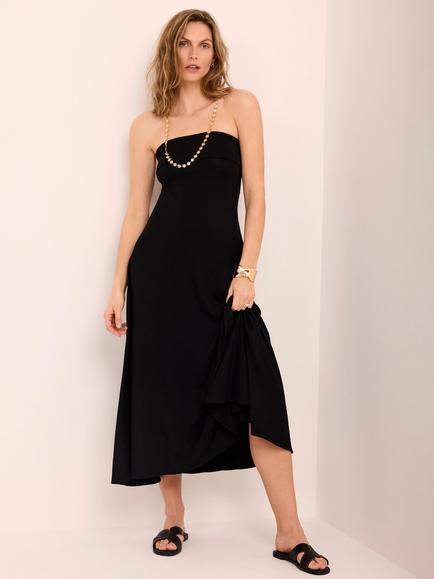 Mint Velvet Tie Back Bandeau Maxi Dress, Black - view 2, Black