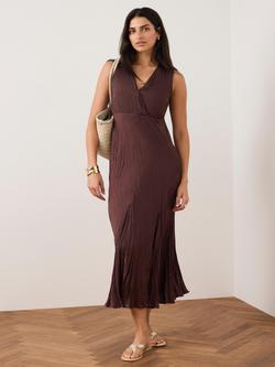 Mint Velvet V-Neck Crinkle Maxi Dress, Red Burgundy, Red Burgundy