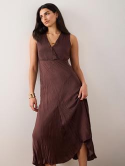 Mint Velvet V-Neck Crinkle Maxi Dress, Red Burgundy - view 2, Red Burgundy