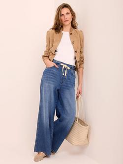 Mint Velvet Tie Waist Wide Leg Jeans, Blue/Multi - view 2, Blue/Multi