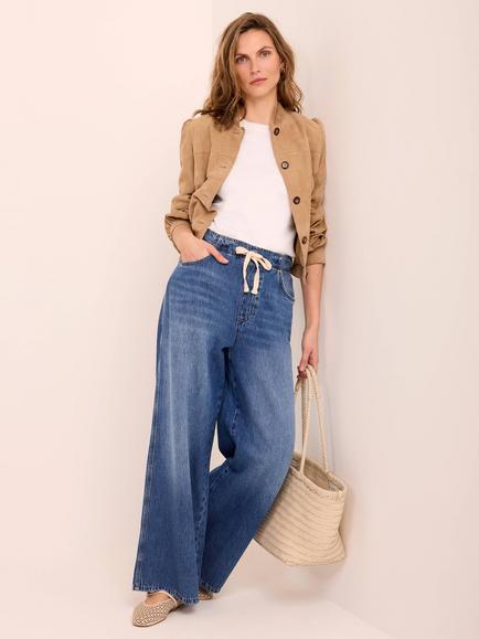 Mint Velvet Tie Waist Wide Leg Jeans, Blue/Multi - view 2, Blue/Multi