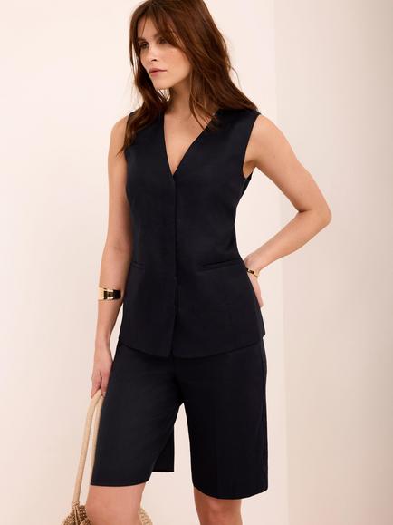 Mint Velvet Longline Tailored Shorts, Blue Navy, Blue Navy