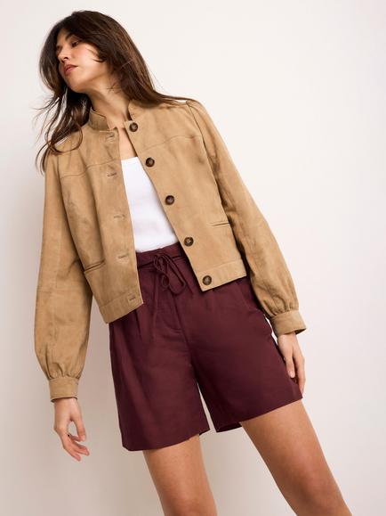 Mint Velvet Tie Waist Linen Blend Shorts, Red Burgundy, Red Burgundy