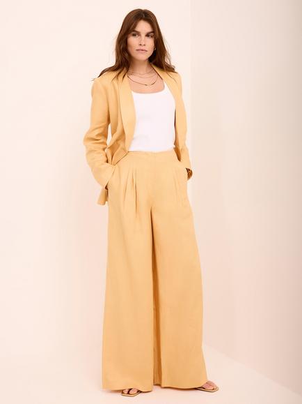Mint Velvet High Rise Wide Leg Trousers, Yellow/Multi