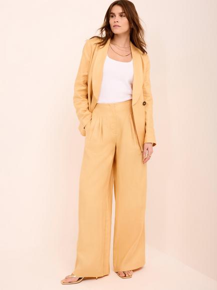 Mint Velvet High Rise Wide Leg Trousers - view 2, Yellow/Multi