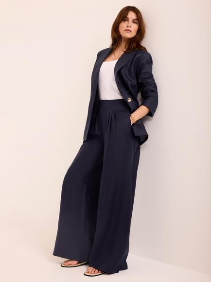 Mint Velvet High Rise Wide Leg Trousers, Blue Navy