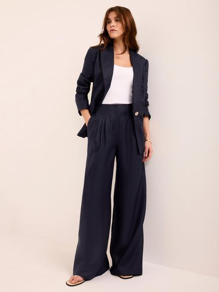 Mint Velvet High Rise Wide Leg Trousers - view 2, Blue Navy