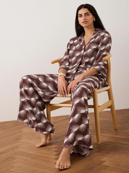 Mint Velvet High Rise Graphic Print Wide Leg Trousers, Red Burgundy - view 2, Red Burgundy